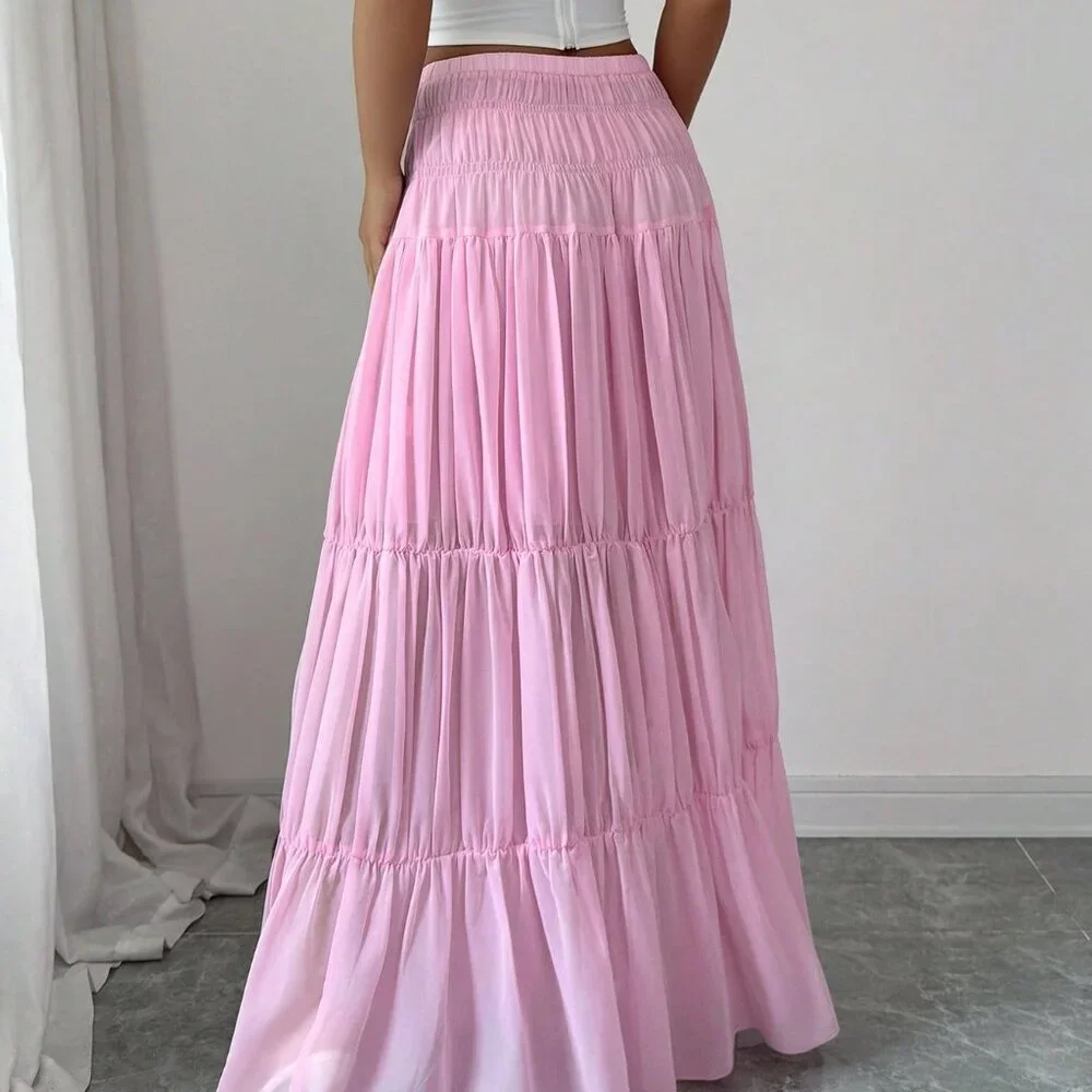 Pink Casual Women's Pleated A-Line Skirt